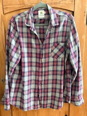 American Colors by Alex Lehr 100% Organic Cotton Plaid Button-Down Shirt sz L
